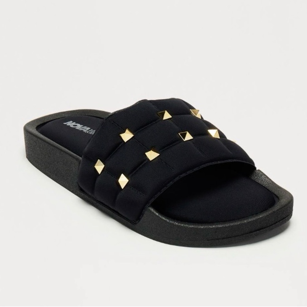 Fashion Nova Kids Black Slides with Gold Studs